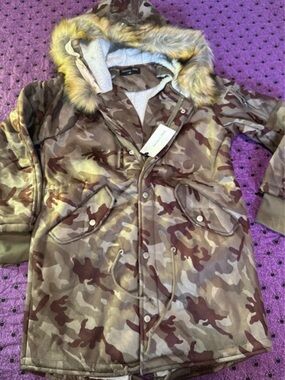 Camo Utility Parka Jacket with Faux Fur Hood